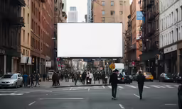 a large billboard is mounted on the side of a busy street
