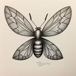 a black and white drawing of a moth,a drawing of a butterfly with wings extended