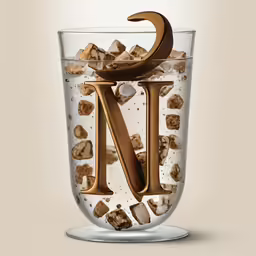 a glass with some gold rocks in it