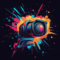 a hand holds a camera that has been painted colorful spots