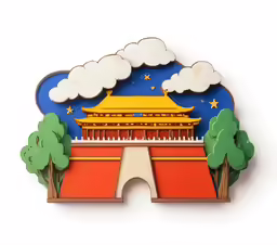 a chinese tower in the sky with clouds above it
