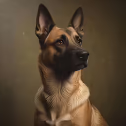 the brown dog looks very alert at the camera