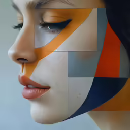 a woman with different colored lines drawn over her face
