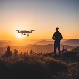 a person standing in front of a remote controlled airplane