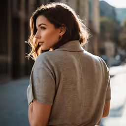 a woman that is looking down at the street