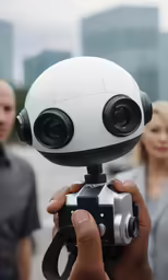 an electronic camera being held by someone in front of a person
