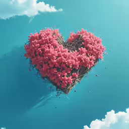 a big red heart that is laying in the air