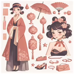 an illustrated illustration of some asian women