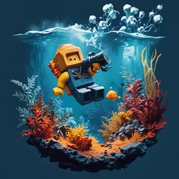 an underwater scene with lego figures playing in it