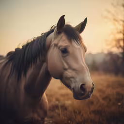 a horse walking through the grass in the woods