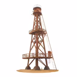 an old wooden lighthouse sits alone in the ocean