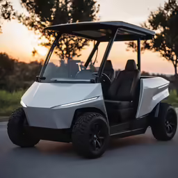 an electric golf cart parked on the road