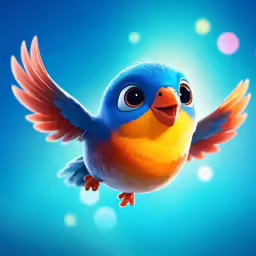 a blue bird with its wings open and eyes wide opened