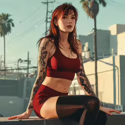 a girl is sitting in the sunshine on a wall