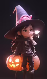 an image of an adorable little witch with her pumpkin
