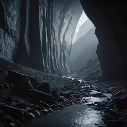 a black and white photo of the inside of a cave