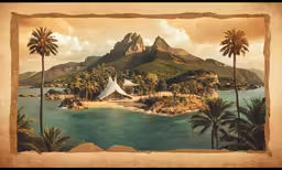 a vintage picture of a tropical island with palm trees