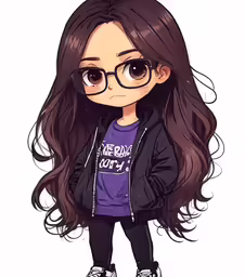 an anime girl in glasses and a jacket