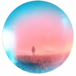 a man in a field is surrounded by a large circle