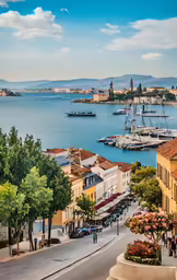 boats are parked in the harbor beside the buildings