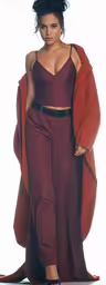 a woman in high rise pants and crop tops on the catwalk