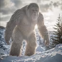 a giant animal with long legs standing in the snow
