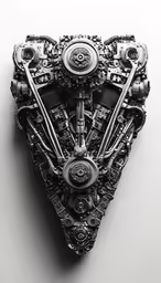 a piece of metal has lots of machine parts arranged on it