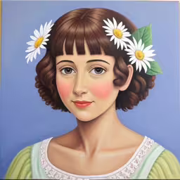 a painting of a young woman wearing daisies in her hair