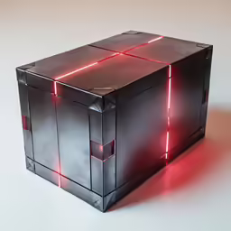 a box with red neons on the sides