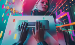 two hands holding a mouse, which are connected to the keyboard