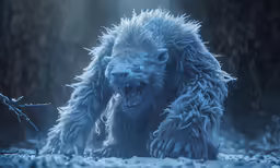 a furry yet hairy creature with its mouth open