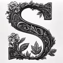 a black and white drawing of the letter s