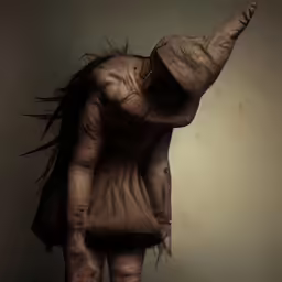 a woman in a ghostly costume reaching out her arm with a bloody nose