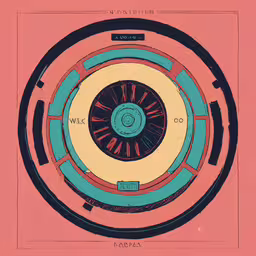 a circular structure with various intersecting shapes,a circle with different colored sections that is on pink
