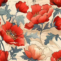 red and beige floral wallpaper pattern with flowers