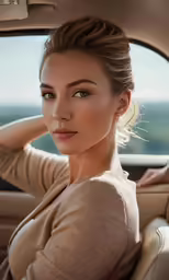 a woman sitting in the back seat of a car