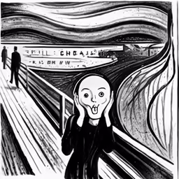 a man with a scream mask standing in front of a painting