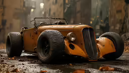 an orange and black car parked on a street