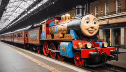 thomas the train is sitting at a station