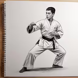 drawing of karate master demonstrating his stance