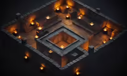 a 3d model of an outdoor fireplace and lighting