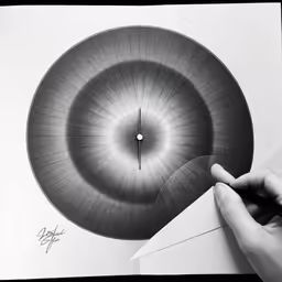 a drawing of a spiral ceiling with the tip of someone writing