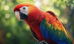 closeup of a bright colored parrot on a branch