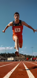 a man is in the air while competing in a long jump