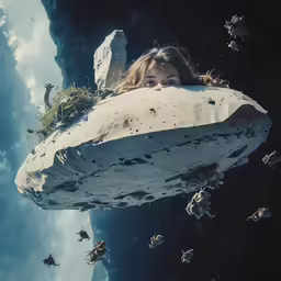 the woman floats on the back of the boat