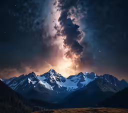the view from the mountains at night with many clouds