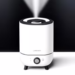 a white speaker is seen with a light on top of it