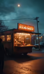 there is an ice cream stand at night