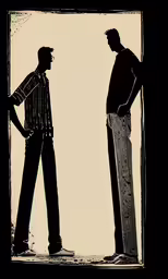 two men standing side by side looking at each other