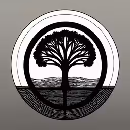 a tree that is growing out of the ground,a tree in a circle surrounded by a water source
